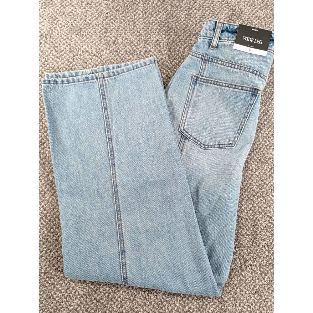 Future Collective High Rise Wide Leg Seam Detail Jeans Lt Wash Blue Size 6 NWT